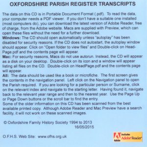 Wallingford Registration District, Parish Registers, Vol 2  OXF-WAL 02 (CD) OFHS