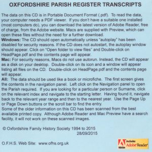 Abingdon Registration District, Parish Registers Vol. 1 OXF-AB 01 (CD) OFHS