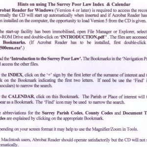 Surrey Poor Law, Index & Calendar (CD)