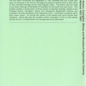 Chipping Norton, Faringdon, Witney & Woodstock Registration Districts, Marriage Notices, 1837-1851