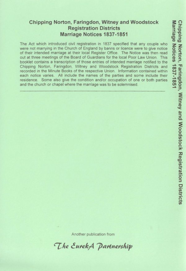 Chipping Norton, Faringdon, Witney & Woodstock Registration Districts, Marriage Notices, 1837-1851 - Image 2