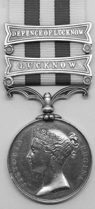 Indian Mutiny Medal with two Lucknow clasps (CA BT-SA 4.0)