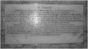 Kintbury Church memorial to Sir Jemmett Raymond contains a mass of genealogical information