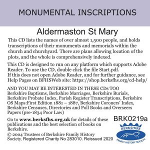 Aldermaston, St Mary the Virgin, Monumental Inscriptions (CD)