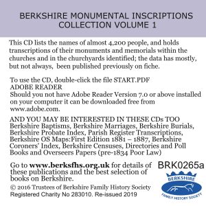 Berkshire Monumental Inscriptions Collection, Vol. 1 (CD)