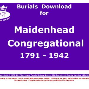 Maidenhead Congregational Church Burials 1791-1942 (Download) D1130