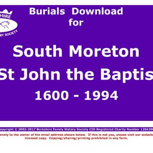 Moreton, South St John the Baptist Burials 1600-1994 (Download) D1197