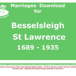 Besselsleigh St Lawrence Marriages 1689-1935 (Download) D1479