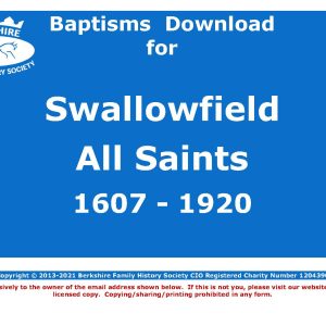 Swallowfield All Saints Baptisms 1607-1920 (Download) D1701