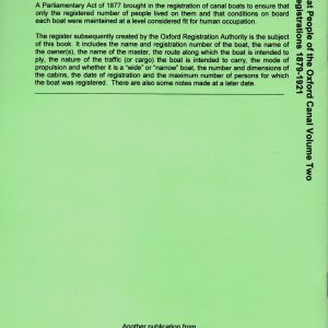 The Boat People of the Oxford Canal – Volume 2 Boat Registrations 1879-1921