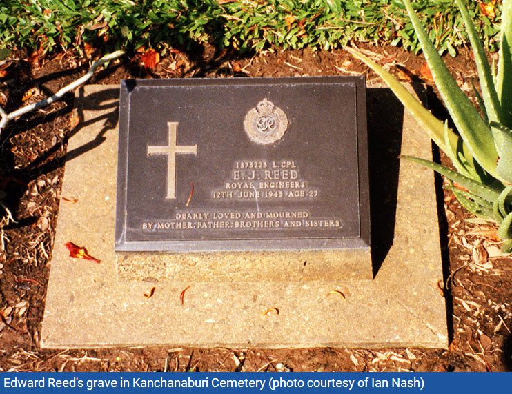 Edward Reed's grave in Kanchanaburi Cemetery (photo courtesy of Ian Nash)