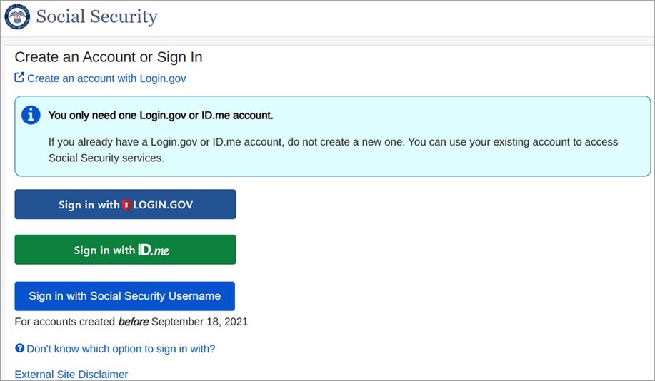 SSA create an account