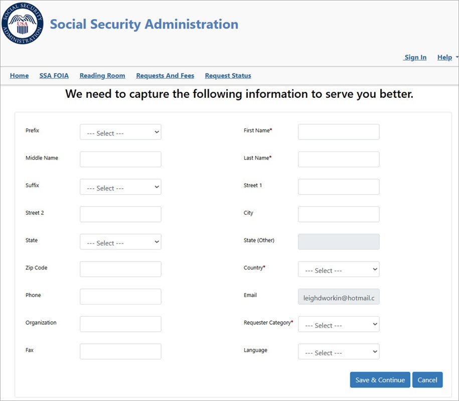 Screenshot of address entry