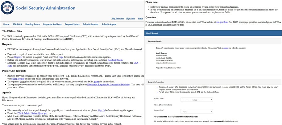 Screenshots related to submitting a request