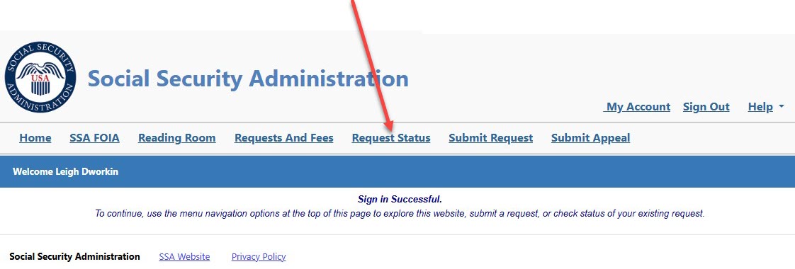 Screenshot:  check request status