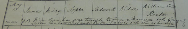 Record of James Soper's baptism in 1870