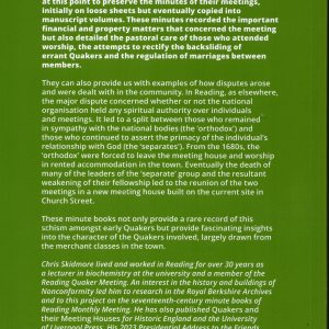 Early Quaker Controversy in Reading – The Minute Books of the Two Reading Monthly Meetings, 1668-1716