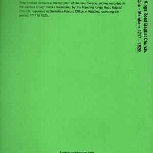 Reading Kings Road Baptist Church – Volume 1:  Members 1717-1820