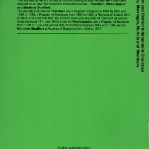 Thatcham and District Independent Churches – Baptisms, Marriages, Burials and Members