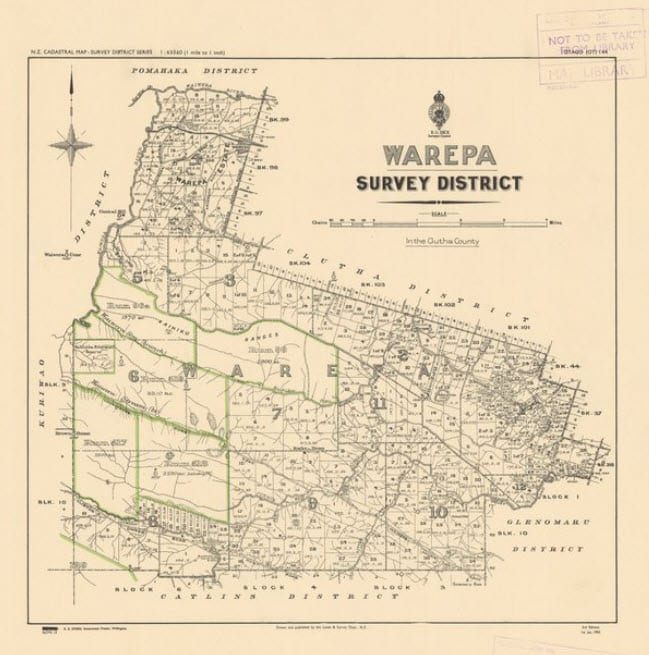 Warepa district survey 1950 (sourced from LINZ. Crown Copyright preserved)