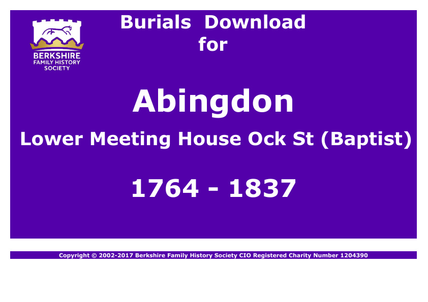 Abingdon Lower Meeting House Ock St Baptist Burials 1764-1837 Download D1002
