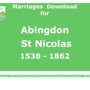 Abingdon St Nicolas Marriages 1538-1862 Download D1003