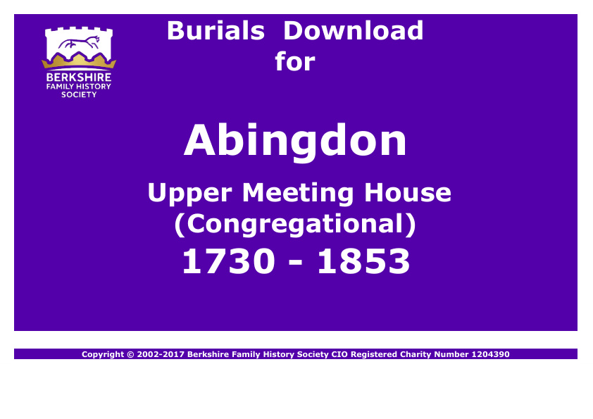 Abingdon Upper Meeting House Congregational Burials 1730-1853 Download D1005