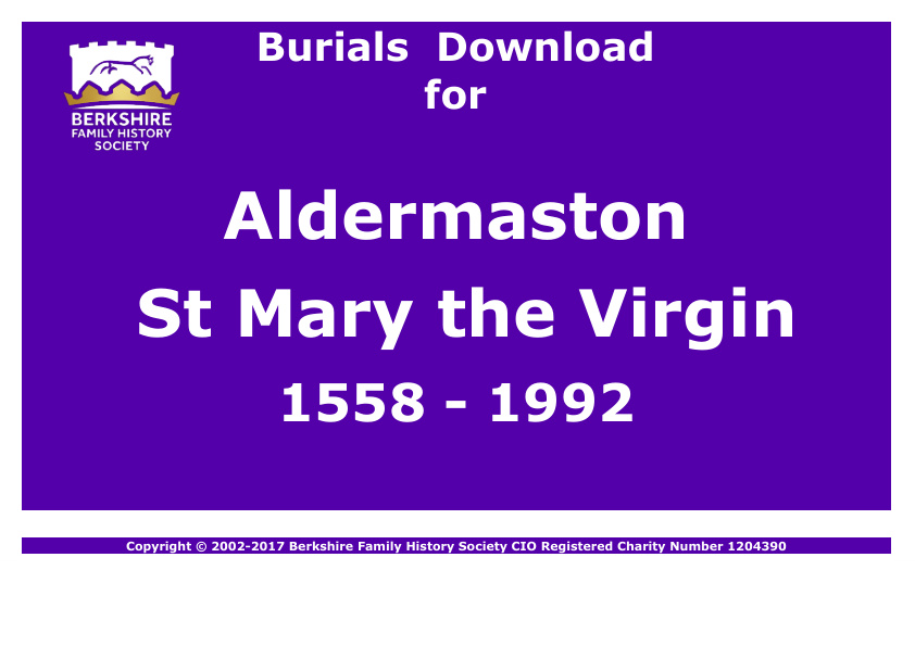 Aldermaston St Mary Burials 1558-1992 Download D1006