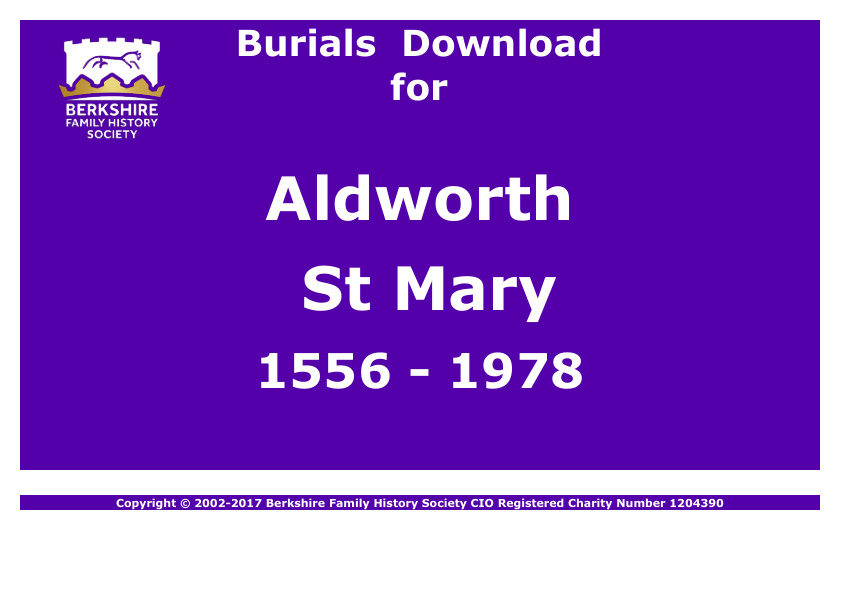 Aldworth St Mary Burials 1556-1978 Download D1007