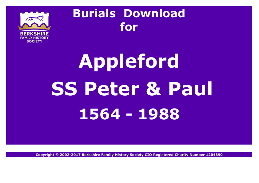 Appleford St Peter & St Paul Burials 1564-1988 Download D1008