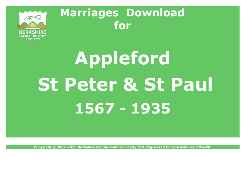 Appleford St Peter & St Paul Marriages 1567-1935 Download D1053
