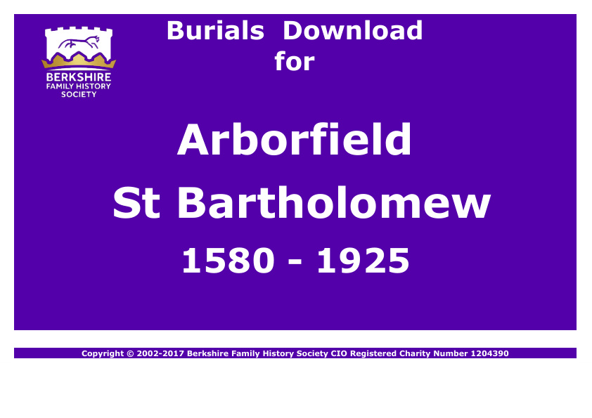 Arborfield St Bartholomew Burials 1580-1925 Download D1010