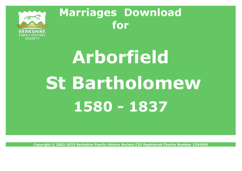 Arborfield St Bartholomew Marriages 1580-1837 Download D1058
