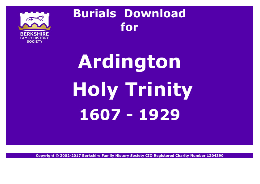 Ardington Holy Trinity Burials 1607-1929 Download D1011