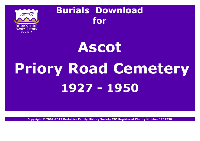 Ascot Priory Road Cemetery Burials 1927-1950 Download D1801