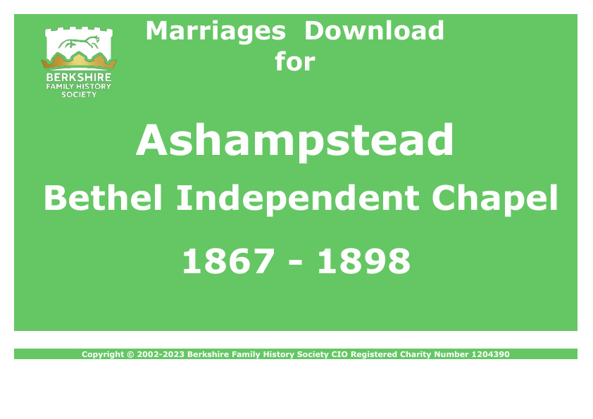 Ashampstead Bethel Independent Chapel Marriages 1867-1898 Download D1835