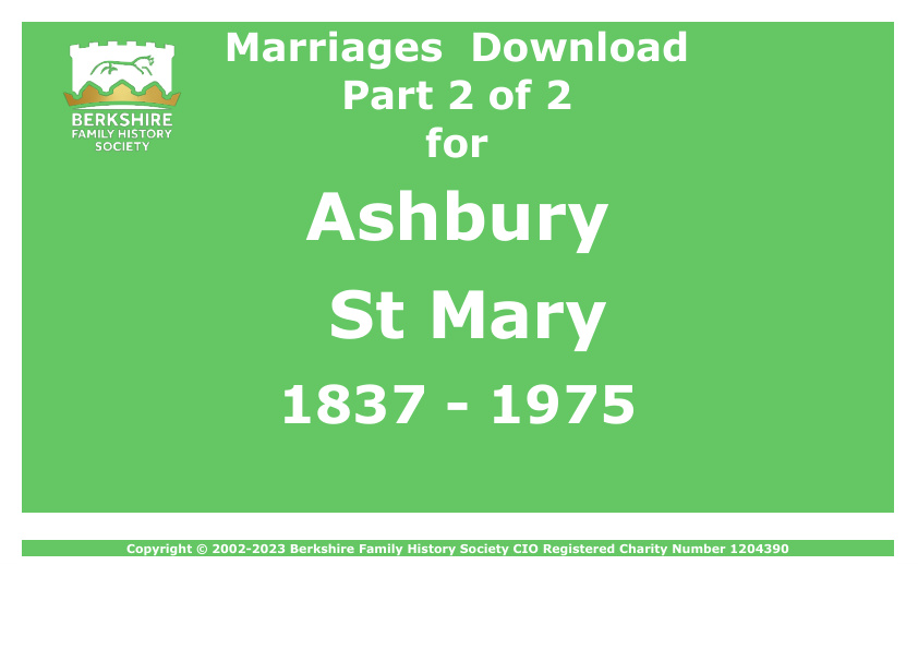 Ashbury St Mary Marriages 1837-1975 Download D1861 Part 2 of 2