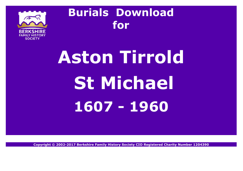 Aston Tirrold St Michael Burials 1607-1960 Download D1017