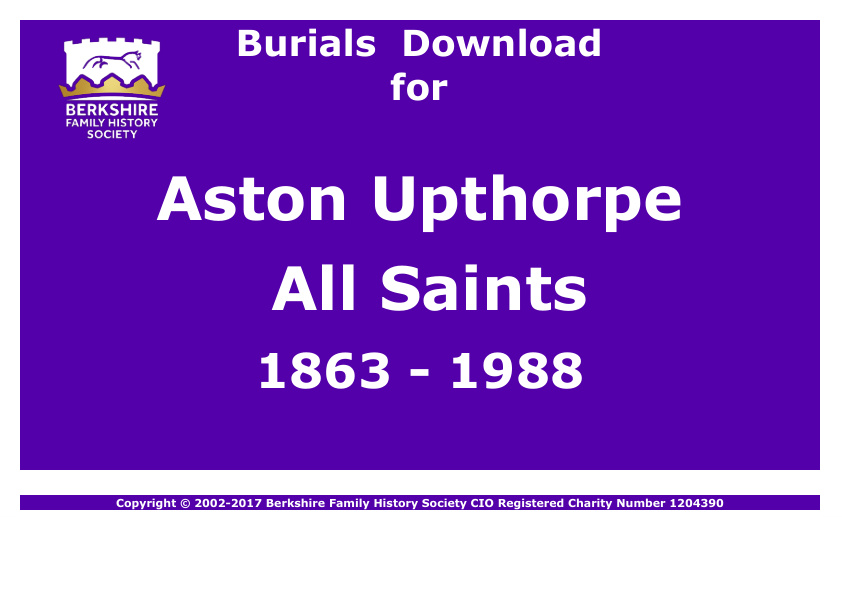 Aston Upthorpe All Saints Burials 1863-1988 Download D1018