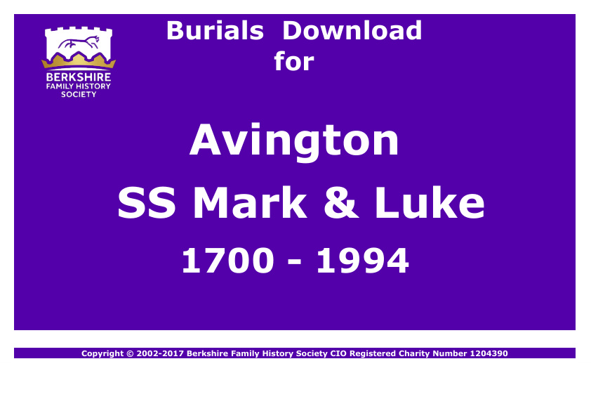 Avington St Mark & St Luke Burials 1700-1994 Download D1019