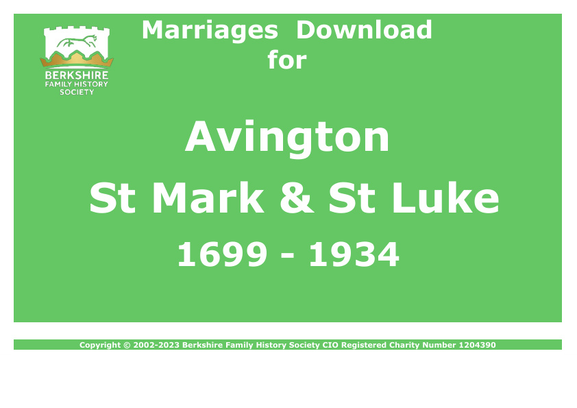 Avington St Mark & St Luke Marriages 1699-1934 Download D1143