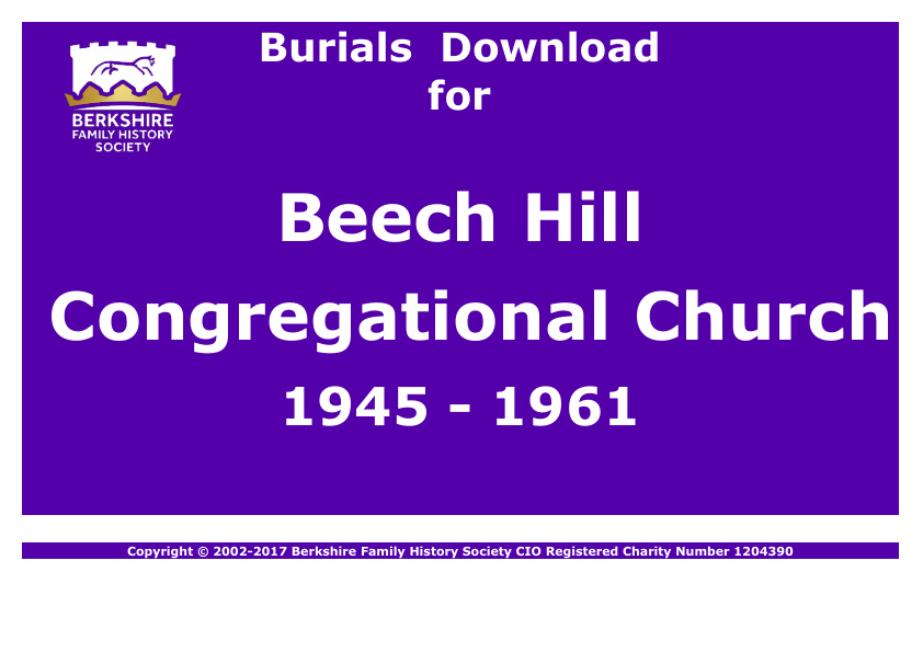 Beech Hill Congregational Church Burials 1945-1961 Download D1024
