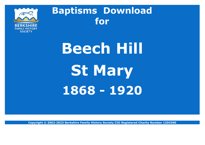 Beech Hill St Mary Baptisms 1868-1920 Download D1591