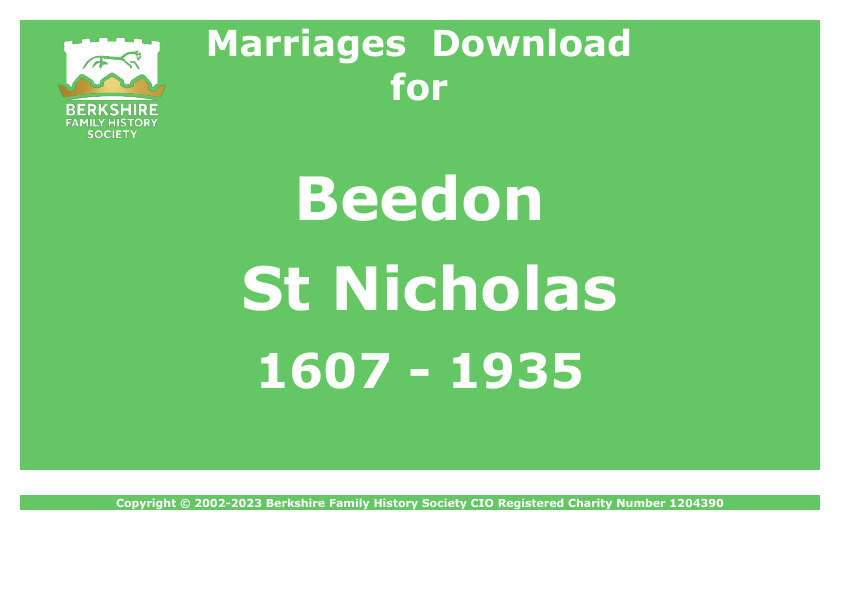 Beedon St Nicholas Marriages 1607-1935 Download D1477