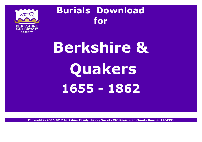 Berkshire & Oxfordshire Quakers Burials 1655-1862 Download D1802