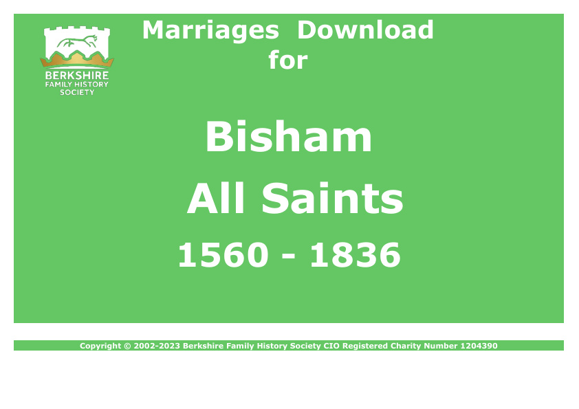 Bisham All Saints Marriages 1560-1836 Download D1481
