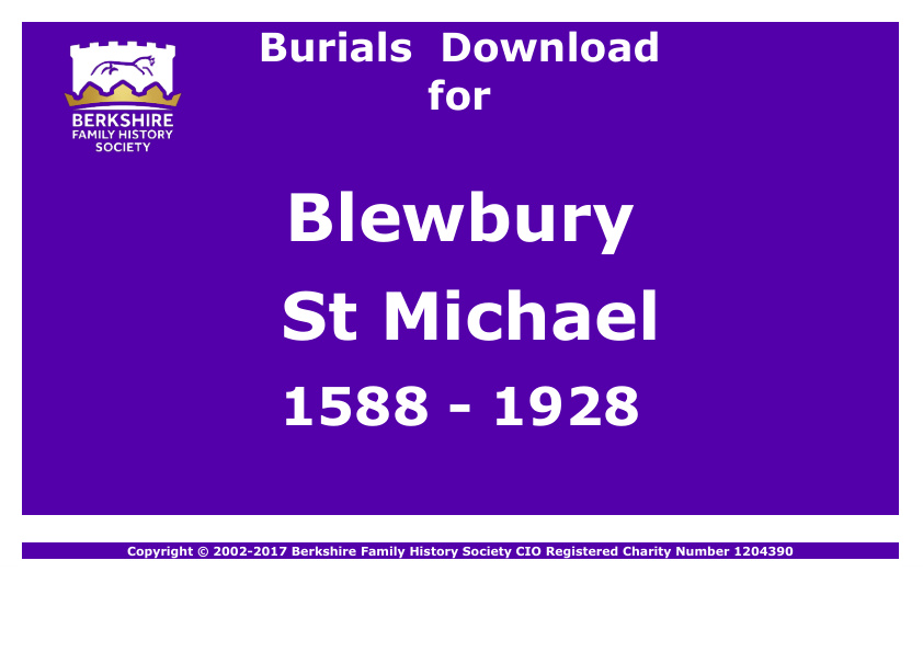 Blewbury St Michael Burials 1588-1928 Download D1031