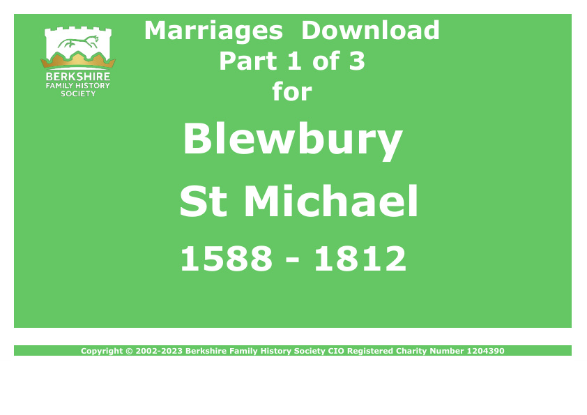 Blewbury St Michael Marriages 1588-1812 Download D1876 Part 1 of 3