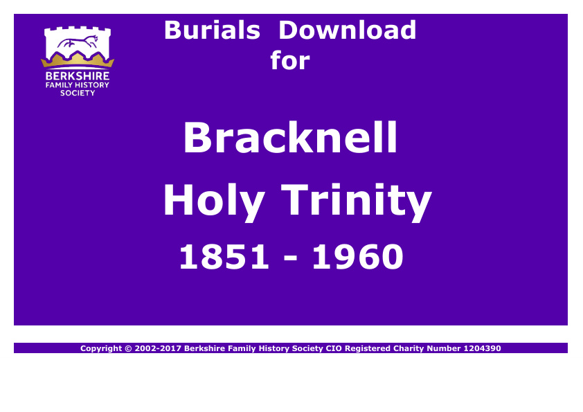 Bracknell Holy Trinity Burials 1851-1960 Download D1034