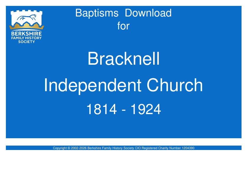 Bracknell Independent Church Baptisms 1814-1924 Download D1911